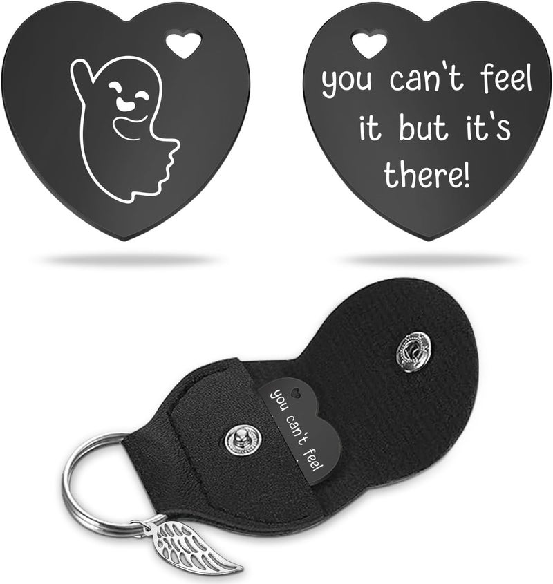 Lasimfa Black Stainless Steel Double-Sided Heart Shaped Token with Leather Bag Long Distance Relationship Valentine's Gift for Couples Boyfriend Girlfriend - Image 1